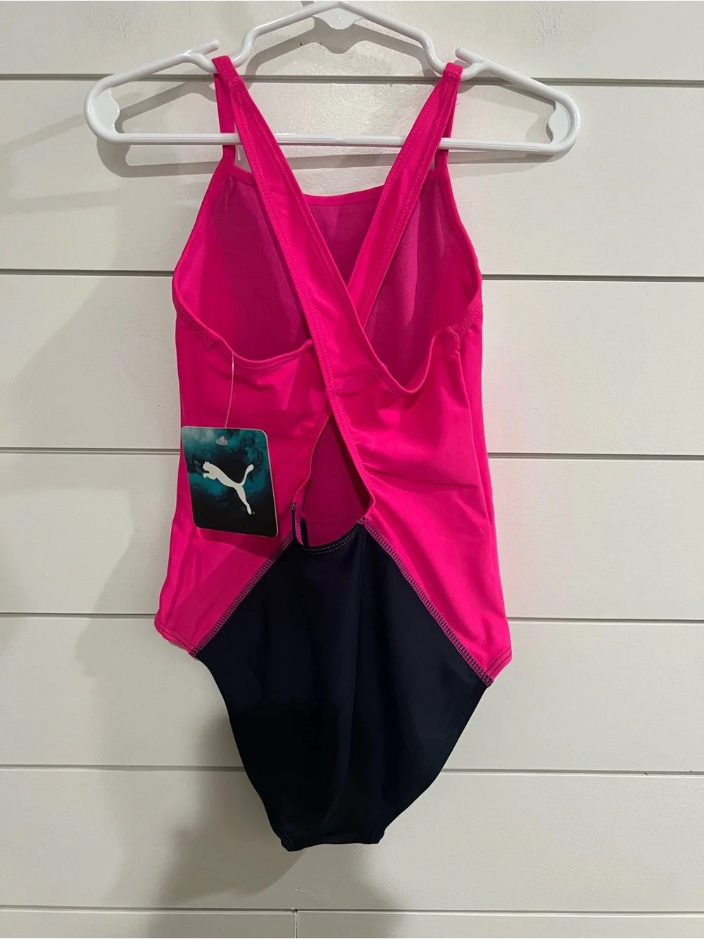 Puma Black, Hot Pink and White Girls' One-Piece Swimsuit